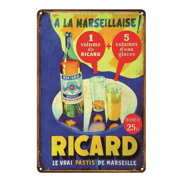 Plaque Métal Vintage Publicité Ricard
