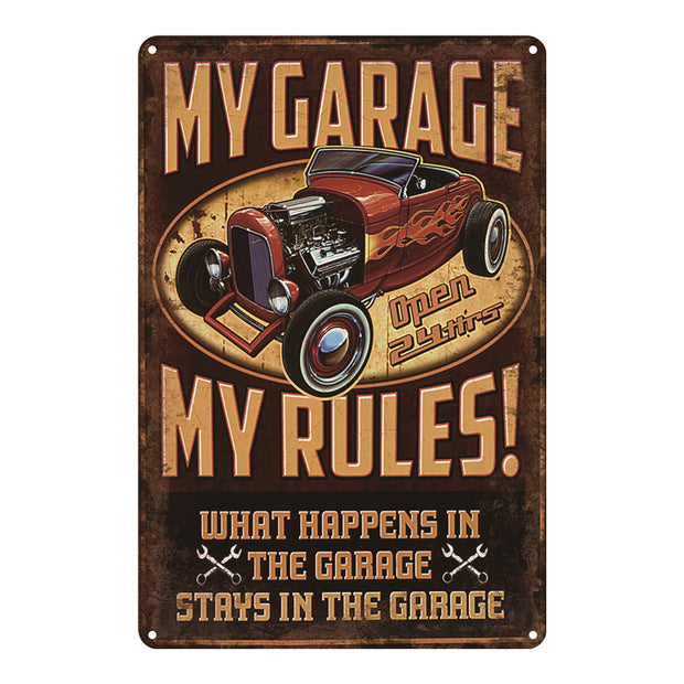 Plaque en Métal Vintage Règle du Garage