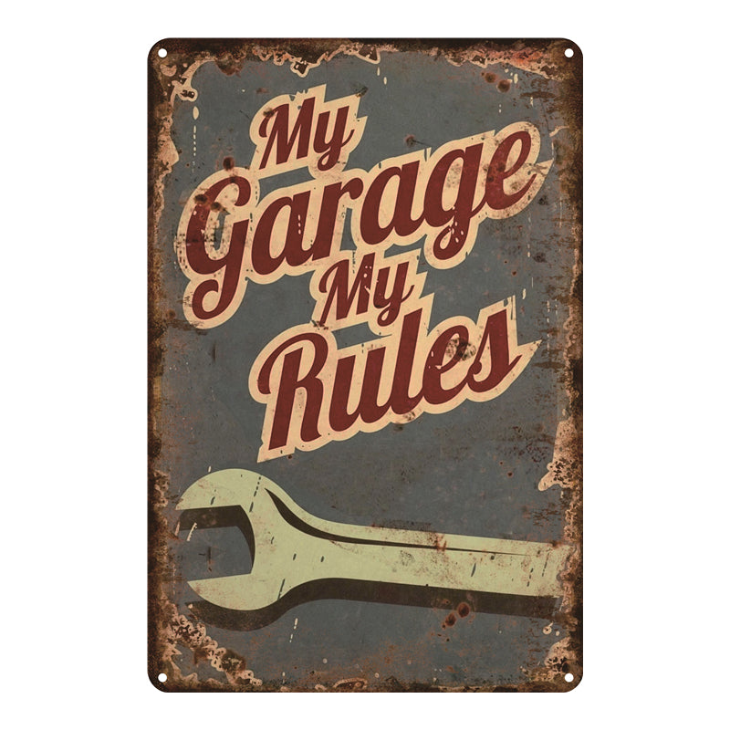 Plaque en Métal Vintage Règle du Garage