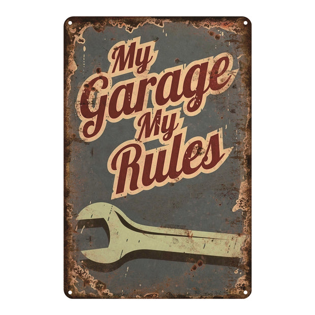 Plaque en Métal Vintage My Garage My Rules