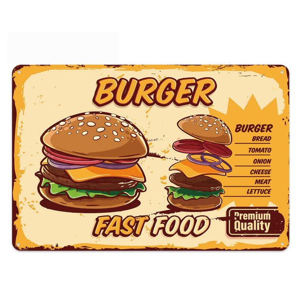 Décoration maison Plaque en Métal Fast-Food Burger