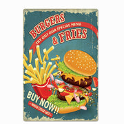 Plaque en Métal Décoration Burger Frites