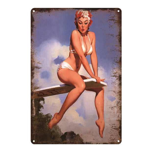 Décoration maison Plaque en Métal Vintage Pin-Up Bikini