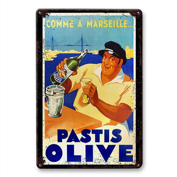 Décoration maison Plaque Métal Vintage Pastis Olive