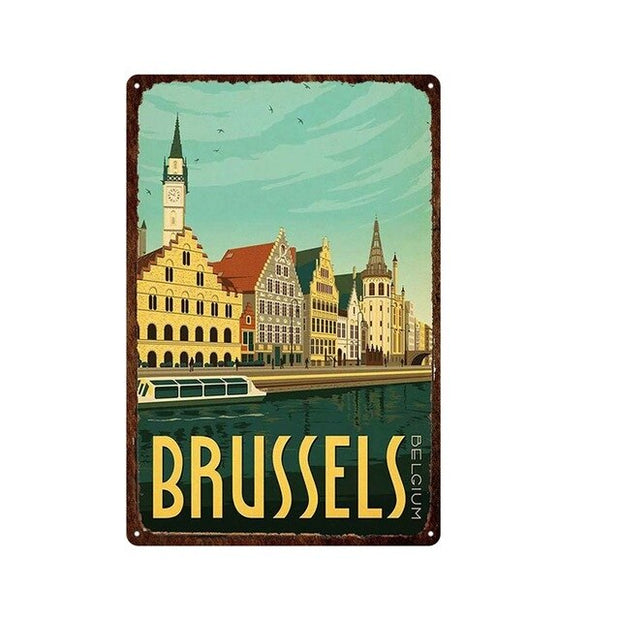 Décoration maison Plaque en Métal Vintage Bruxelles